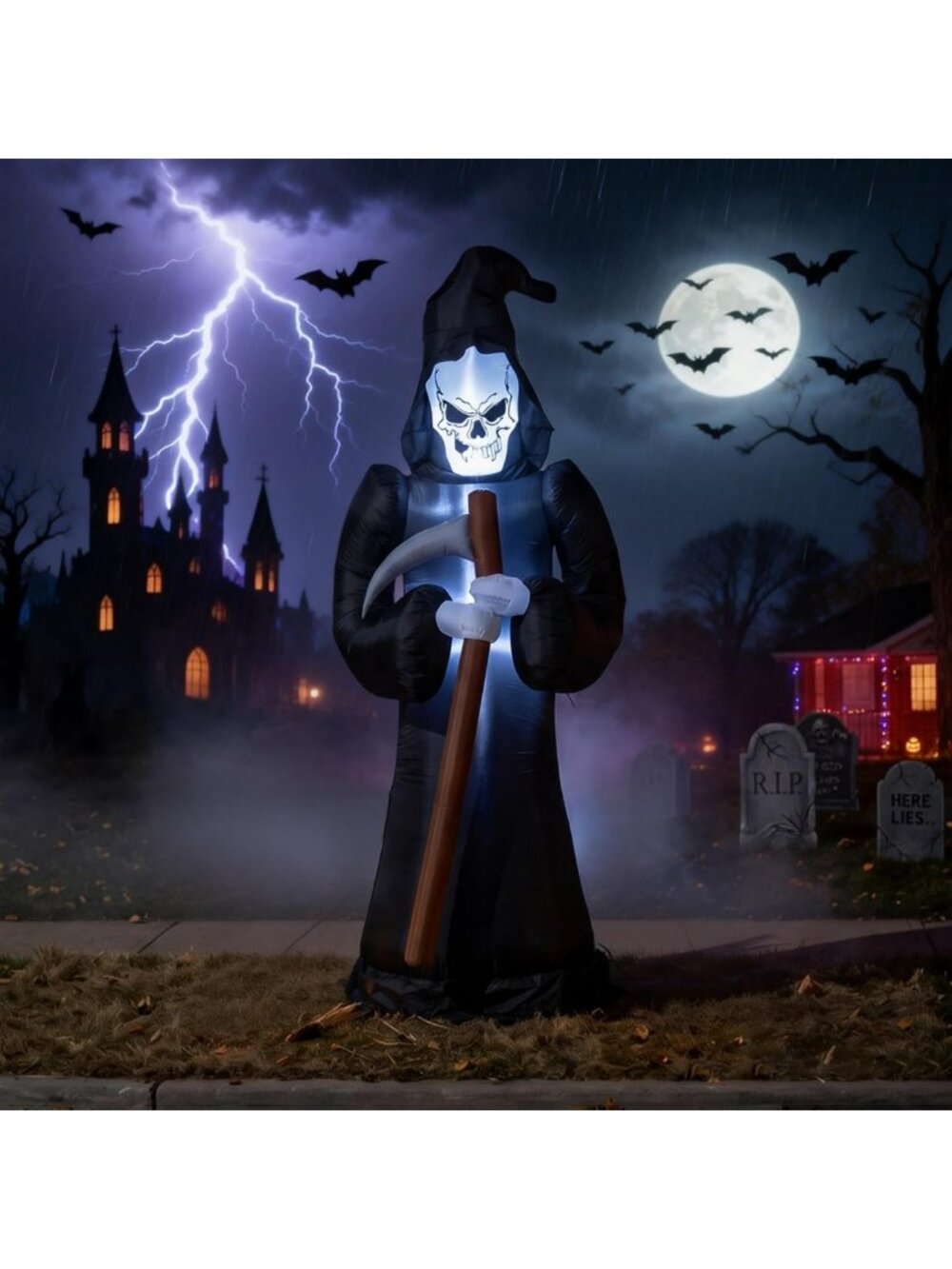 Giant 8FT Halloween Grim Reaper Inflatable Decor with LEDs for Yard Party